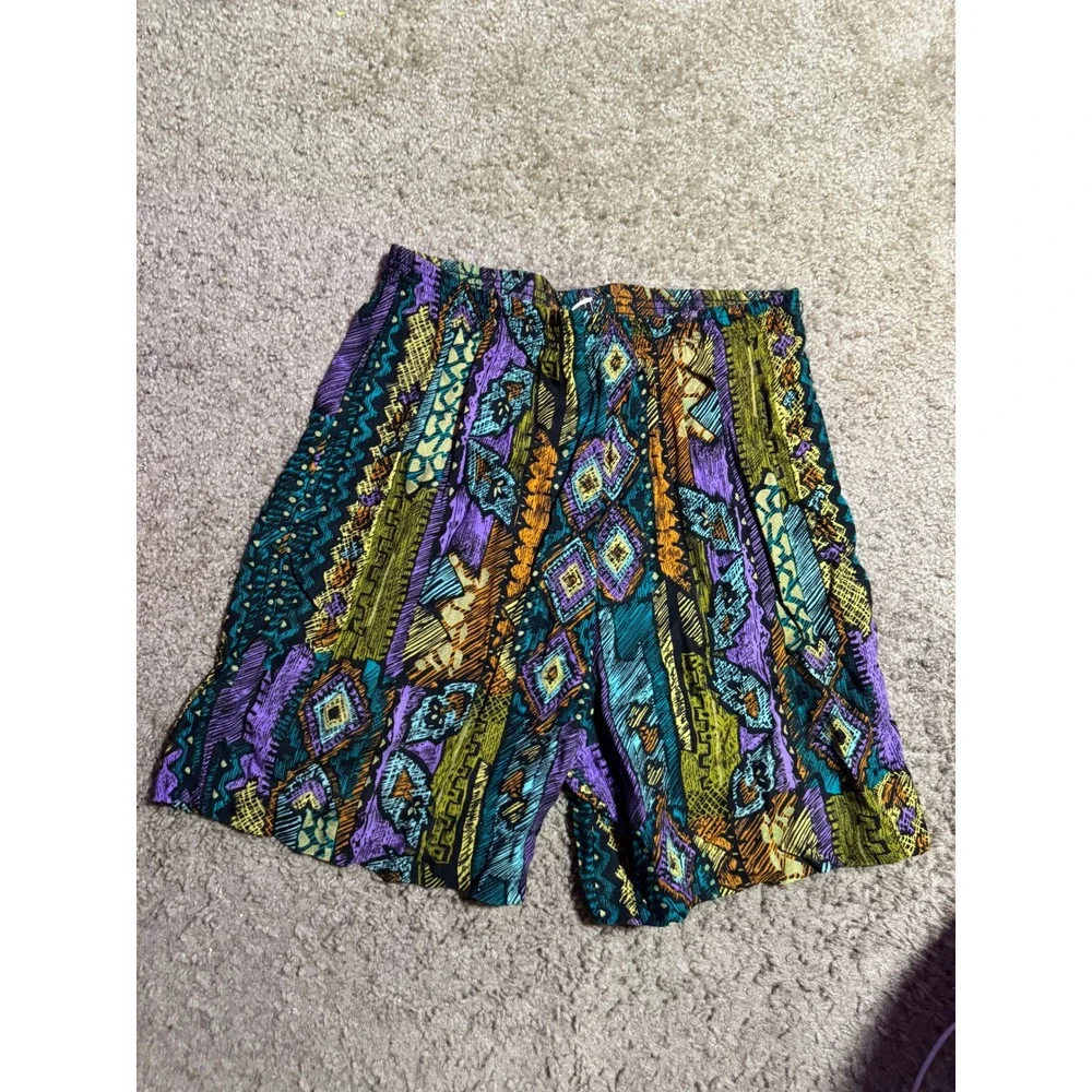 Vintage KWBL Los Angeles Abstract Geometric High Waist Shorts Multi Color Small